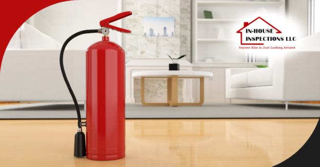 In-House Inspections LLC (4) Red fire extinguisher placed in a modern living room