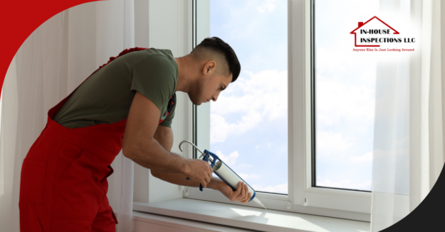 Man applying caulk around a window frame.