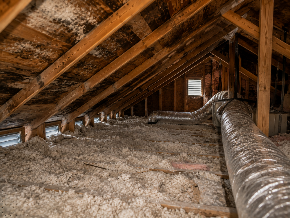 Residential attic insulation and air ducts